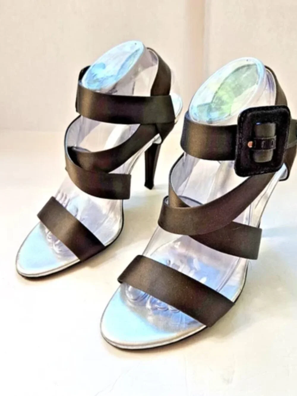 Roger Vivier Dark Choc Brown Satin Heeled Strappy Sandals Size EU 39.5 US 9.5